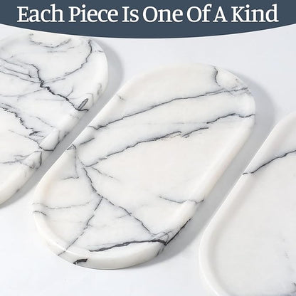 Koville Natural Marble Tray, 12"x6" Decorative Tray for Countertop, Catchall for Perfume, Candles, Jewelry Dish Milas Lilac