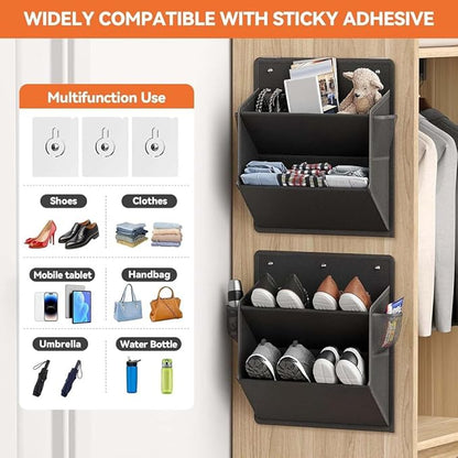 2 Pack RV Shoe Storage with Sticky Adhesive Tape, Over The Door Shoe Rack,Wall Hanging Shoe Organizer with Pockets Black