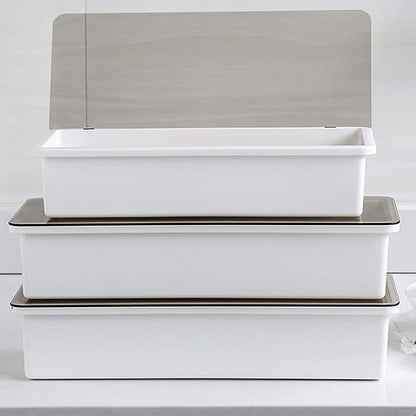 Large Flatware Tray Kitchen Drawer Organizer With Lid And Drainer - Plastic Kitchen Cutlery Tray and Utensil Storage Container with Cover - Dinnerware Holder White