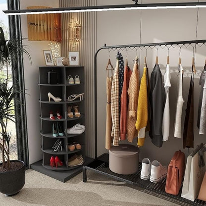 Rotating Shoe Rack Tower, 6-Tier Spinning Shoe Rack, Free Standing 360° Revolving Shoe Organizer Can Hold 24 Pairs of Shoes for Entryway Living Room Hallway (6-Tier, Gray)