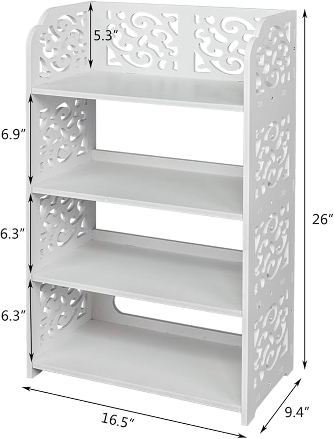 4 Tier Wood-Plastic Board Shoe Racks,Narrow Vertical Shoes Rack,Freestanding Shoe Organizer Shelf,Shoe Rack Storage Organizer,with Shelves,for Closet, Entryway, Front Door Entrance, Hallway (White)
