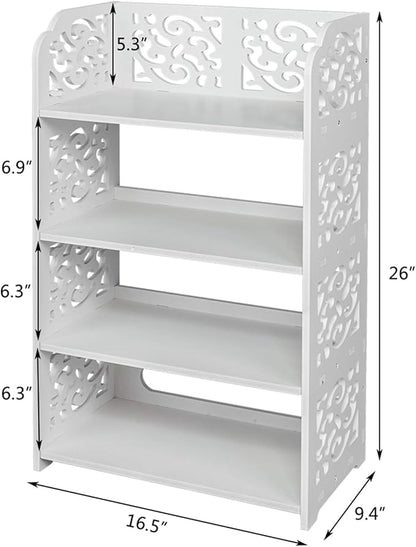 4 Tier Wood-Plastic Board Shoe Racks,Narrow Vertical Shoes Rack,Freestanding Shoe Organizer Shelf,Shoe Rack Storage Organizer,with Shelves,for Closet, Entryway, Front Door Entrance, Hallway (White)