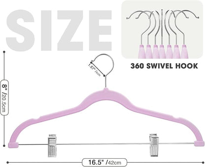 24-Pack Purple Velvet Hangers with Clips Adjustable,Adult Hangers,Heavy-Duty,Felt,Non-Slip,Space Saving,Slim Outfit Hanger for Pants, Skirts, Suits,Coats, Dresses ect.