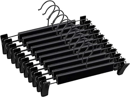 Skirt Hangers，Pants Hangers with Clips，360 ° Swivel Hooks Space Saving Hangers for Pants, Skirts, Clothes, Jeans (10Pack, Black)