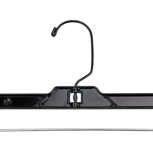 NAHANCO 8600PCBH Shiny Plastic Skirt/Pant Hanger with Black Metal Hook and Plastic Pinch Clips, Heavy Weight, 14”, High Gloss Black (Pack of 100)