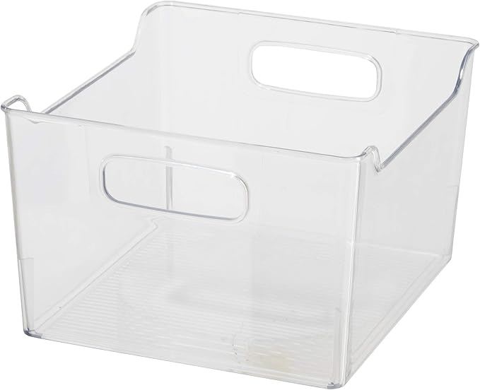 Oggi Storage Bin With Handles - Deep (9.75" x 9" x 6") - Ideal for Kitchen Organization, Pantry Storage, Fridge Organizing, Clear