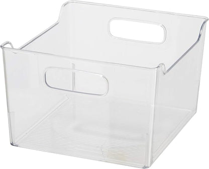 Oggi Storage Bin With Handles - Deep (9.75" x 9" x 6") - Ideal for Kitchen Organization, Pantry Storage, Fridge Organizing, Clear