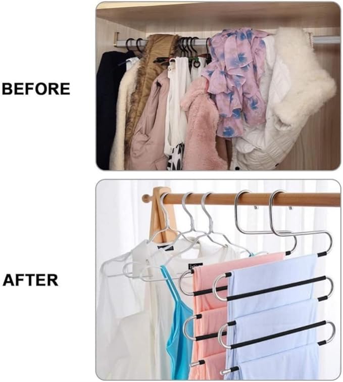 5 Packs Pants Hangers S-Shaped S-Type Space Saving Pants Non-Slip Hangers Trouser Hangers Stainless Steel Multi Layer Multifunctional Pant Hanger Closet Storage for Jeans Shirts for Scarfs Ties