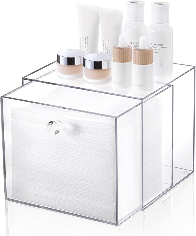 Disposable Face Towel Container Box Compatible with Clean Skin Club Clean Towel XL, AcrylicTowel Storage Bin with Drawer, Makeup Organizer stackable holder, Ideal for Vanity, Bathroom Organization