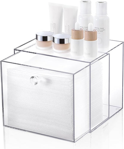 Disposable Face Towel Container Box Compatible with Clean Skin Club Clean Towel XL, AcrylicTowel Storage Bin with Drawer, Makeup Organizer stackable holder, Ideal for Vanity, Bathroom Organization