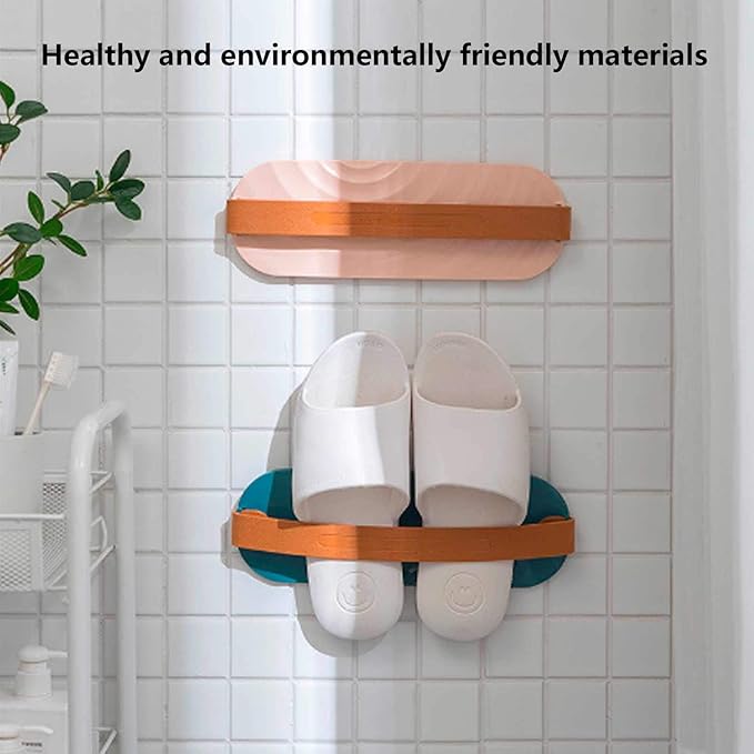 Wall Mounted Slipper Holder, Wall Mounted Shoes Rack Slipper Holder, Storage Organizer Hanging Drainage Shelf for Bathroom (Green)