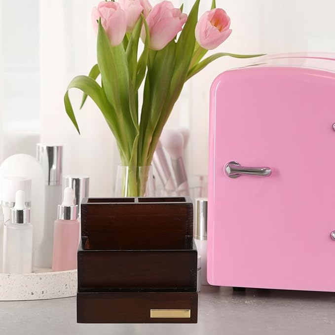 minkissy Antique Solid Nail Tool Storage Box 4.72X4.33X3.93 Inch Desktop Organizer Large Capacity for Manicure Drill Bits Brushes Polishing Heads Home Salon Use