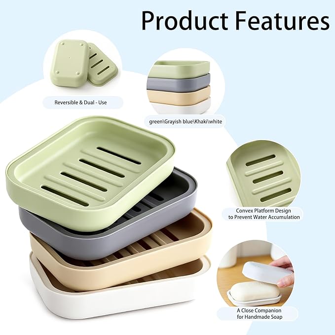 4 Pack Plastic Soap Dish,Double Layer Soap Container Draining Soap Holder,Multi-Functional Soap Holder for Shower/Bathroom or Kitchen