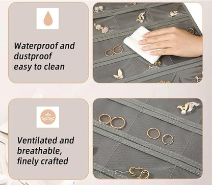 Hanging Jewelry Organizer Storage Earring Jewelry Storage Bag With 48 Pockets Necklace Bracelet Ring Glasses Accessory Display Rack (B80-Black)