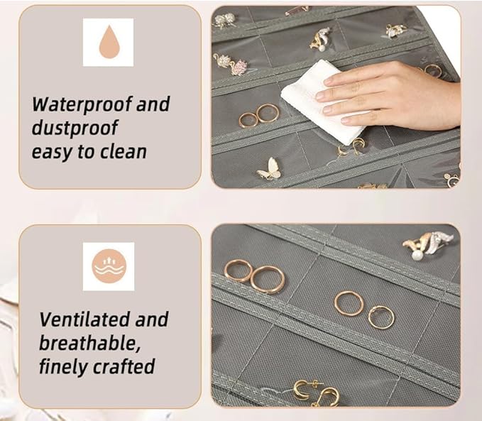 Hanging Jewelry Organizer Storage Earring Jewelry Storage Bag With 48 Pockets Necklace Bracelet Ring Glasses Accessory Display Rack (White)