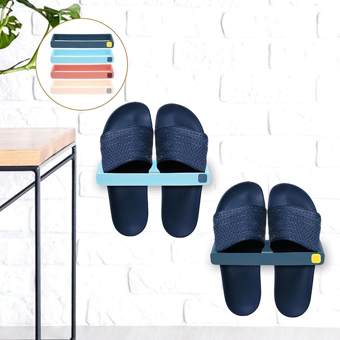 OSALADI Wall Mounted Shoe Rack Slipper Holder 4pcs Punch-free Slippers Hanging Organizer for Entryway and Bathroom, Space-saving Multi-color Shoe Shelf Set