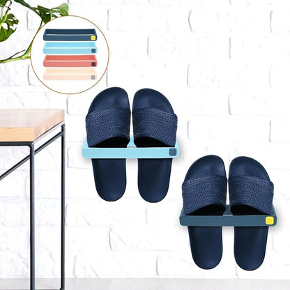 OSALADI Wall Mounted Shoe Rack Slipper Holder 4pcs Punch-free Slippers Hanging Organizer for Entryway and Bathroom, Space-saving Multi-color Shoe Shelf Set