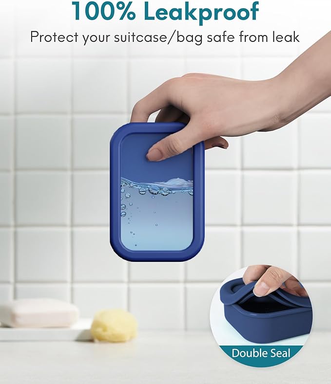 Quatish Solid Shampoo Bar Holder, Large Leakproof Travel Soap Case, Silicone Soap Box with Draining Layer, Enhanced Soap Container, Suitable for Camping, Gym, Bathroom, Outdoor Essentials, Dark Blue