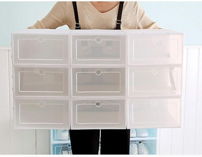 20 Pack Foldable Shoe Storage Boxes, Stackable Clear Plastic Shoe Organizer Space Saving Shoe Display Containers with Clear Lids for Women/Men, White