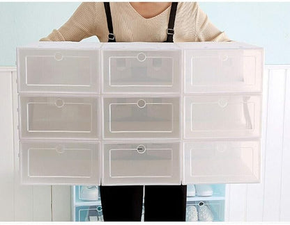 20 Pack Foldable Shoe Storage Boxes, Stackable Clear Plastic Shoe Organizer Space Saving Shoe Display Containers with Clear Lids for Women/Men, White