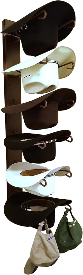 American Made 6 Hat Cowboy Hat Rack – Classic Wall Mounted Hat Holder Chisholm Trail Tan Steel