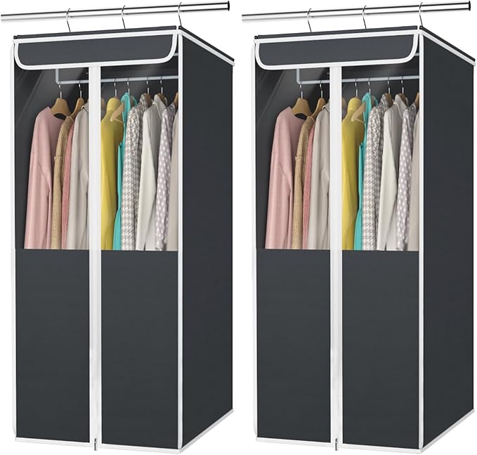 Univivi Garment Bags for Hanging Clothes, 2 Pack Large Clothes Storage Bags Closet Organizer with Clear Window, Premium Hanging Garment Storage Bag for Suits, Coats, Dresses, 40" (Dark Grey)