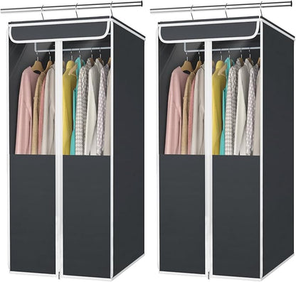 Univivi Garment Bags for Hanging Clothes, 2 Pack Large Clothes Storage Bags Closet Organizer with Clear Window, Premium Hanging Garment Storage Bag for Suits, Coats, Dresses, 40" (Dark Grey)