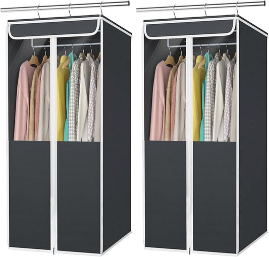 Univivi Garment Bags for Hanging Clothes, 2 Pack Large Clothes Storage Bags Closet Organizer with Clear Window, Premium Hanging Garment Storage Bag for Suits, Coats, Dresses, 40" (Dark Grey)
