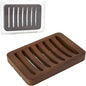 Slotted Bar Wood Soap Dish Self Draining, Wooden Sponge Holder, 1 Pack Curved Slotted Bamboo Soap Dish with Drainage for Shower, Bathroom, Kitchen, Sink, Travel, Packed in A Box (Dark Brown)