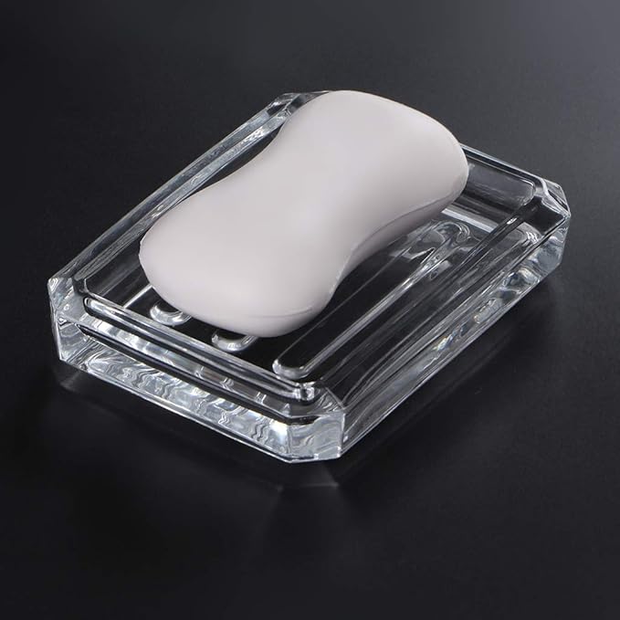MDLUU 2-Pack Glass Bar Soap Dish, Decorative Soap Saver Tray for Shower, Bathtub, Bathroom Sink, Kitchen Sink (Square)