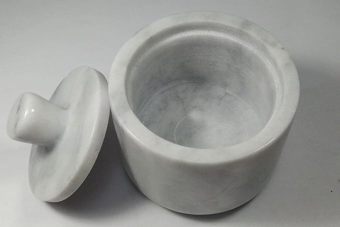 Marble Salt Cellar with Lid, Salt Holder Storage Container for Counter（ White）