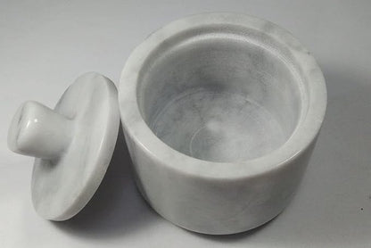 Marble Salt Cellar with Lid, Salt Holder Storage Container for Counter（ White）
