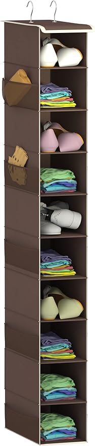 Libeder Shoe Organizer for Closet,10-Shelf Hanging Shoe Rack Organizer Closet Organizers and Storage Shelves Shoes Holder with 6 Mesh Side Pockets Coffee Coffee