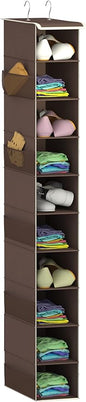 Libeder Shoe Organizer for Closet,10-Shelf Hanging Shoe Rack Organizer Closet Organizers and Storage Shelves Shoes Holder with 6 Mesh Side Pockets Coffee Coffee