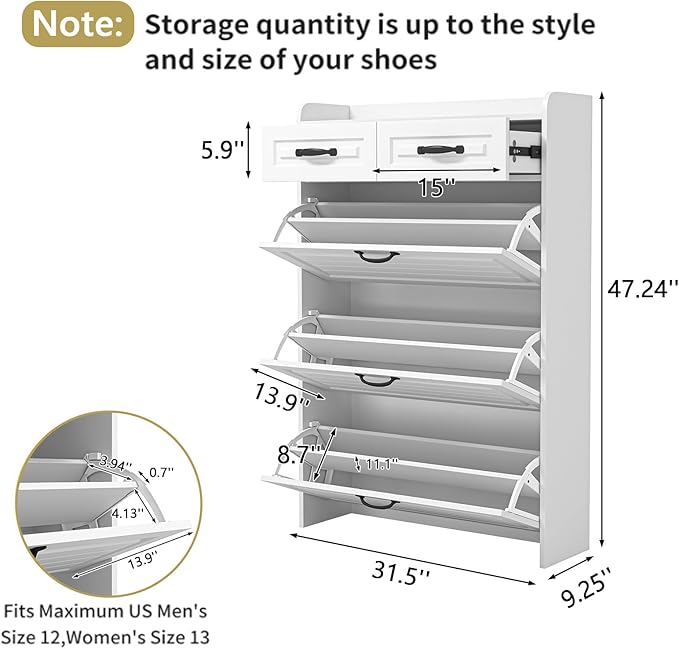 VERYKE Shoe Storage Cabinet for Entryway with 3 Flip Drawers and 2 Top Drawers,Large Shoe Rack Organizer Cabinet for Closet,Hallway