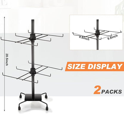 RattanView 2 Pcs Jewelry Rotating Display Stand Adjustable Metal Earrings Bracelet Display Rack Hanging Jewelry Spinning Organizer Tree with Hooks for Vendor Events Selling (2 Tier,Black)