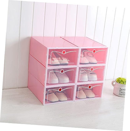 Ciieeo 6PCS Transparent Stackable Shoes Storage Boxes S Pink Thicken Plastic Containers for Closet Organizers with Front Door for Easy Shoe Display and Space Saving