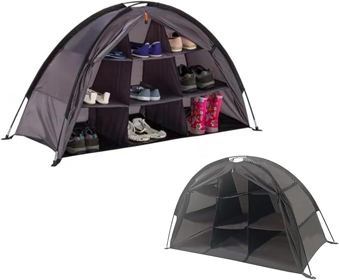 Camping Organizer Shoes,Tent Organizer, RV Shoe Organizer with Zippered Flap(Black)