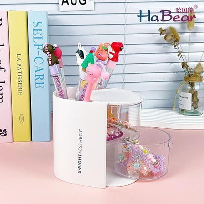 Azurphoric Hair Accessories Organizer with Hair Brush Holder, Rotatable Makeup Brush Holder for Necklaces, Earring, Bracelet, Ring, Makeup Brushes, Hair Clip and Hair Accessories (White, 2-Layer)