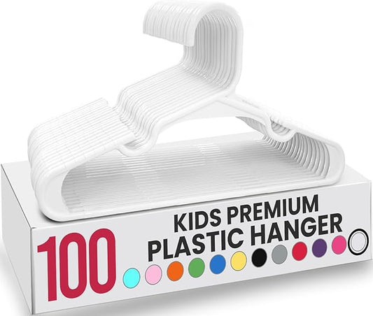 Utopia Home Kids Hangers - Plastic Baby Hangers for Closet - Childrens Hangers for Clothes & Infant Hangers for Closet - Ideal for Everyday Standard Use (White, Pack of 100)