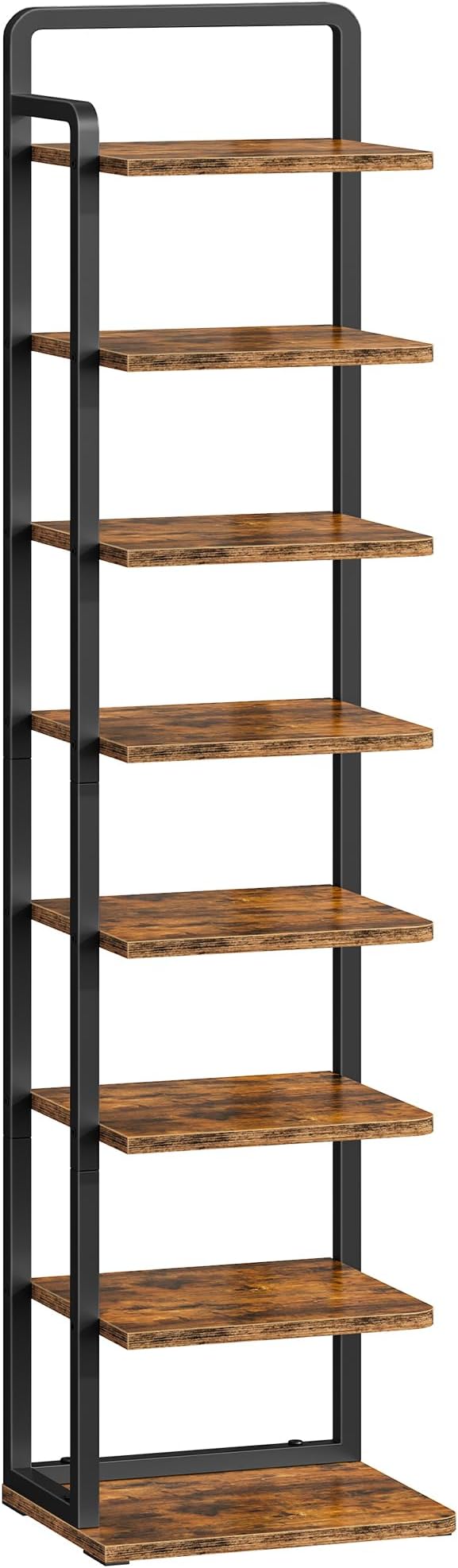 CHOEZON 8-Tier Vertical Shoe Rack, Narrow Shoe Tower, Corner Shoe Storage Organizer, Shoe Shelf, for Small Spaces, Industrial Style, for Entryway, Hallway, Living Room, Rustic Brown and Black TXJ08BF