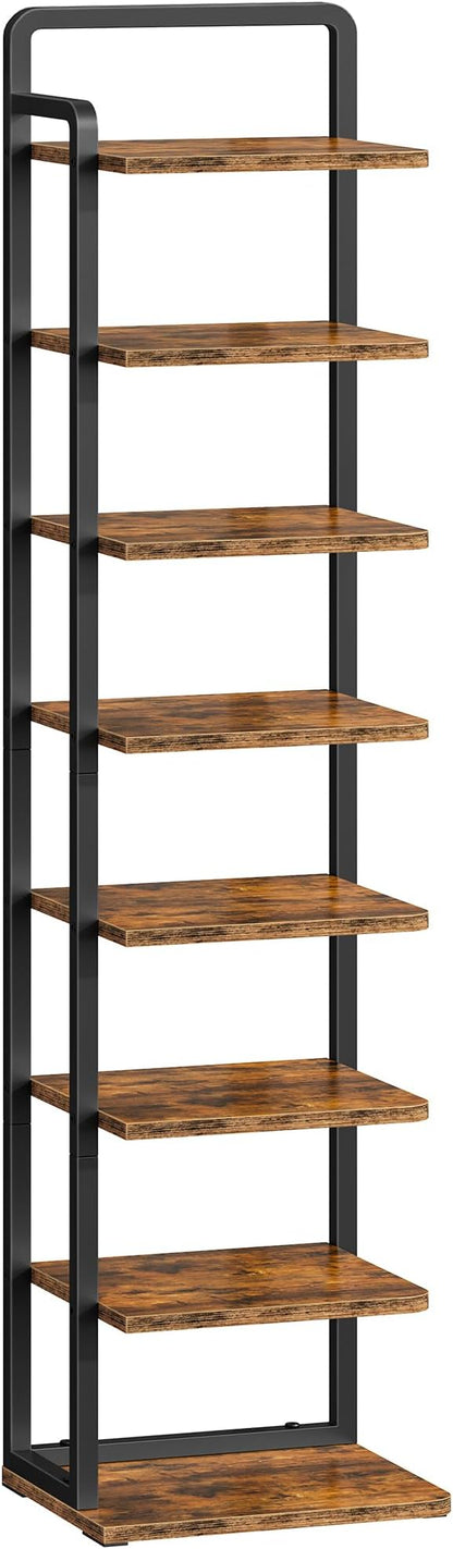 CHOEZON 8-Tier Vertical Shoe Rack, Narrow Shoe Tower, Corner Shoe Storage Organizer, Shoe Shelf, for Small Spaces, Industrial Style, for Entryway, Hallway, Living Room, Rustic Brown and Black TXJ08BF