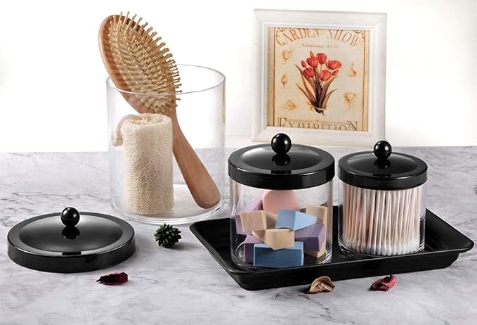 Vintage Farmhouse Decor Metal Vanity Tray, Countertop Guest Hand Towel Storage Organizer Tray Dispenser, Sturdy Holder for Perfume, Cosmetics, Jewelry, Makeup Bathroom Organizer (1 Pack, Black)