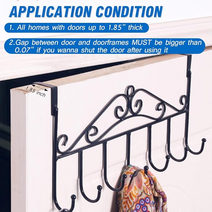 Over the Door Hooks for Hanging, Door Hanger Organizer, Over Door Towel Rack Hanger Coat Rack Hooks for Clothing, Anti-Rust Overdoor Organizer Rack with 7 Hooks for Bathroom Bedroom Hat Purse Robe