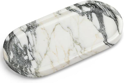 Natural Marble Vanity Tray - Moujings Genuine Marble Perfume Tray for Bathroom Decor, Stone Bathroom Vanity Organizer Tray for Kitchen Counter, Candles, Jewelry, Coffee, Makeup, Key
