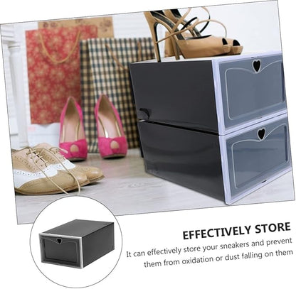 Unomor 6pcs Storage Boxes for Shoes Flip Shoe Organizers Sneaker Storage Containers Black