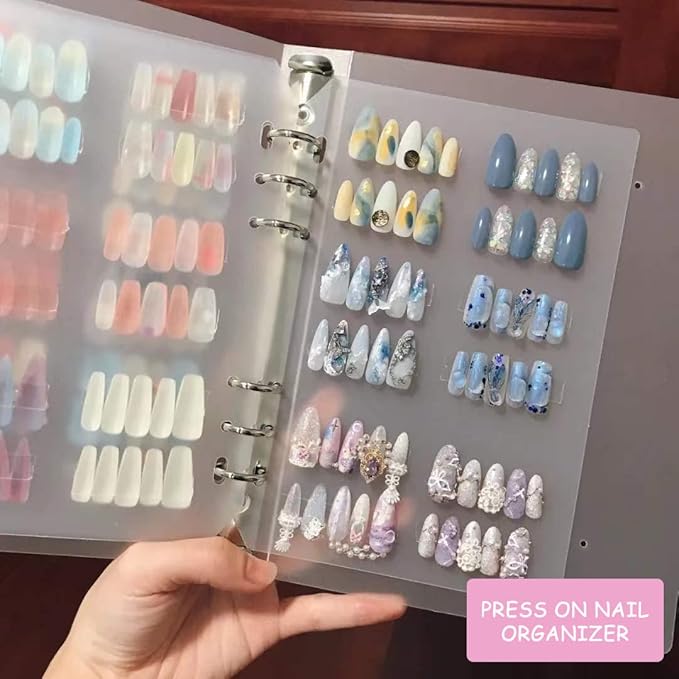 Press On Nail Organizer,Press On Nail Packaging,Removable Loose-Leaf Storage Book for Fake Nail,Nail Display (A5(9.05*7.08*1.37inch )