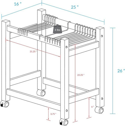 Wooden Rolling Pants Trolley with 16 Hangers