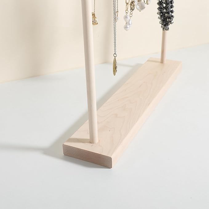 Large necklace hanger shelf with 17 copper bars, Wooden jewelry storage organizer rack for hanger necklace bracelet, necklace display stand for boutique store【Marple】