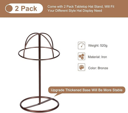 uxcell Metal Hat Display Stand 2 Pack Tabletop Hat and Wig Rack Holder Freestanding for Baseball Cap, Fedora Hat, Cowboy Hat - Bronze, 12 Inch